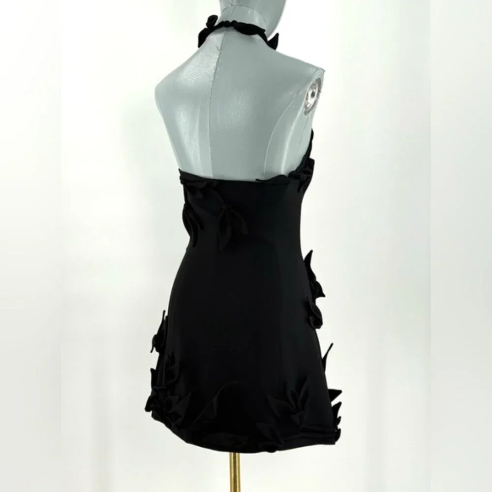 🆕 CULT GAIA 🧿 NWOT Elliana Calla Lily Floral Appliqué Mini, Black - Sz 00